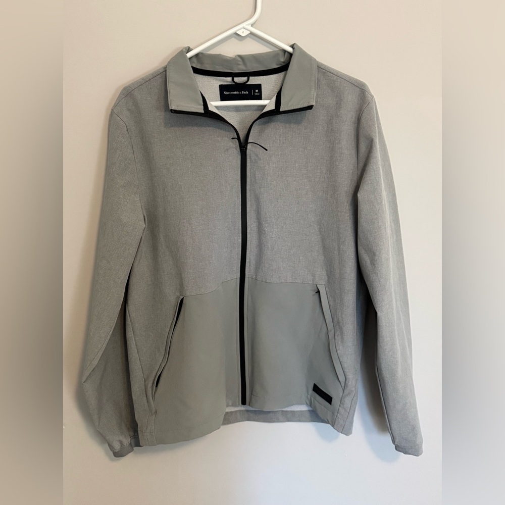 Abercrombie Fitch Performance Jacket Full Zip Heather Gray Zip Up Pockets MEDIUM